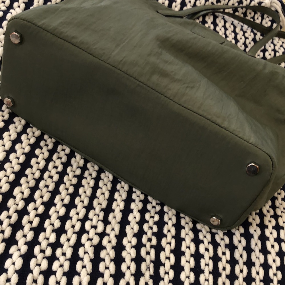 REBECCA MINKOFF Olive Green Nylon Top Zipper Shoulder Bag Leather Straps - Picture 8 of 16
